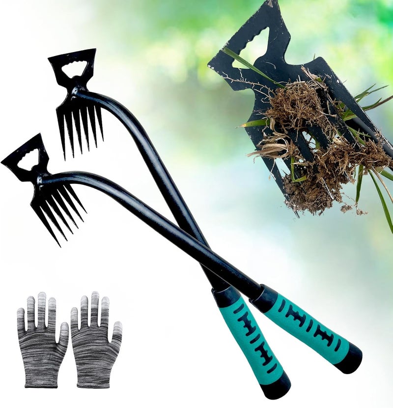 utosday Weed Puller Tool-2Pcs Gardening Hand Weeder Tools, 2025 New Weeding Artifact Uprooting Weeding Tool, Manganese Steel Weed Removal TooL, 6 Teethes Dual Purpose Manual Weed Pulling Tool for Yard Gardenl - Image 1